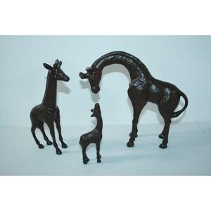 Brass Giraffe Family Figurine Set of 3 Painted Brown 8.5" 8" 5" Tall